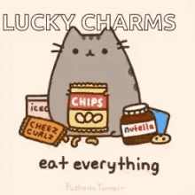 Pusheen Eat Everything GIF - Pusheen Eat Everything Luky Charms GIFs