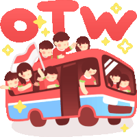 Fans On Bus With Caption "Otw" In English Sticker - Bus Team Otw Stickers