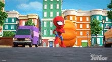 getting chased by a big pumpkin spider man peter parker spidey and his amazing friends running away from a big pumpkin