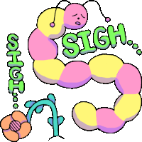 Caterpillar And Flower Say "Sigh" In English. Sticker - Wiggly Squiggly Cuties Worm Sigh Stickers