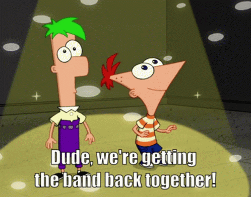 Phineas And Ferb,Band Back Together,happy,gif,animated gif,gifs,meme.