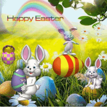 happy easter easter bunny easter eggs rainbow