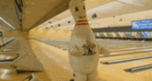 happy excited walking mascot bowling pin