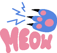 Meow Blue Cat Claw And Blue Scratching Marks Above Meow In Pink Bubble Letters Sticker - Meow Blue Cat Claw And Blue Scratching Marks Above Meow In Pink Bubble Letters Cat Stickers