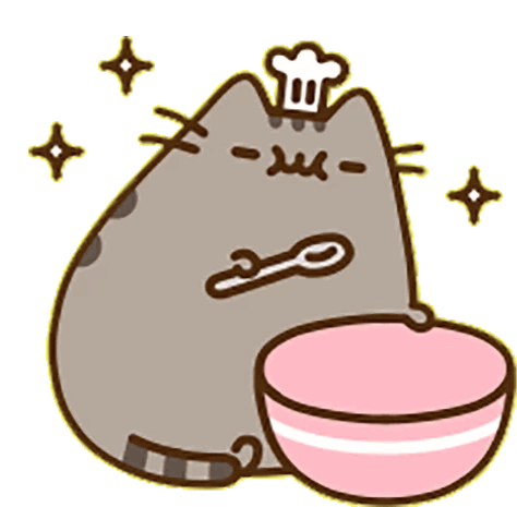 pusheen cat eating noodles