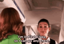 first class lisa kudrow i can go anywhere complain flight attendant