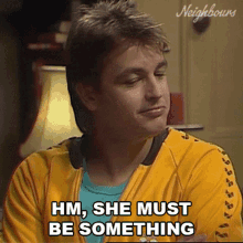 Hm She Must Be Something Neighbours GIF - Hm She Must Be Something Neighbours She Must Be Interesting GIFs