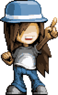 pixel art pointing point hat girl