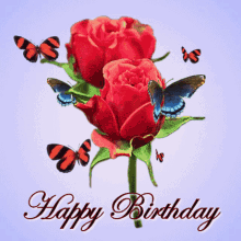Happy Birthday Red Rose GIF - Happy Birthday Red Rose 3d Butterflies GIFs
