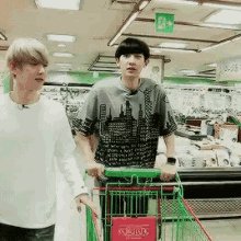 park chanyeol baekhyun push shopping cart cart