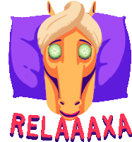 Relaxed Horse With Cucumber On The Eyes Says Relax In Portuguese Sticker - Beauty Ride Relaaxa Nervous Stickers