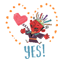 Happy Male Ondel-ondel With Caption "Yes" In English Sticker - Ondel Ondel In Love Yes Happy Stickers