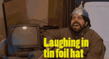 Laughing In Tin Foil Hat Lauch GIF - Laughing In Tin Foil Hat Tin Foil Hat Laughing GIFs