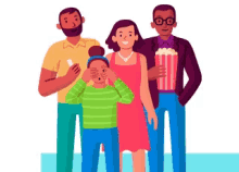 family scared portrait popcorn family movie night