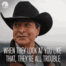 When They Look At You Like That Theyre All Trouble Chief Thomas Rainwater GIF - When They Look At You Like That Theyre All Trouble Chief Thomas Rainwater Gil Birmingham GIFs