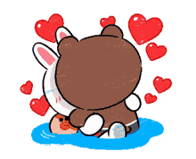 brown bear cony rabbit kiss hearts agua