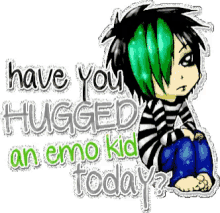 sparkle green hair hugged emo