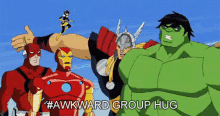 Avengers Avengers Earths Mightiest Heroes GIF - Avengers Avengers Earths Mightiest Heroes Awkward Group Hug GIFs