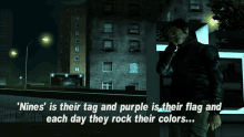 Gtagif Gta One Liners GIF - Gtagif Gta One Liners Nines Is Their Tag And Purple Is Their Flag And Each Day They Rock Their Colors GIFs