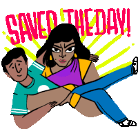 Stri Carries A Boy With Caption 'Saved The Day' In English Sticker - Super Stri Saved The Day Google Stickers