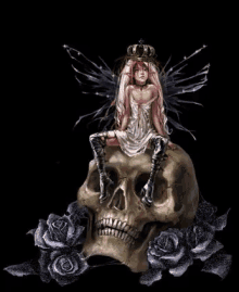 skull got flowers black fairy