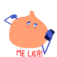 Onion Crying With Despair Says Call Me In Portuguese Sticker - Melancholic Onion Me Liga Call Me Now Stickers