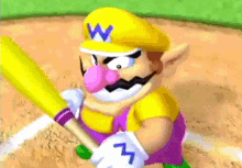 Mario Superstar Baseball Wario GIF - Mario Superstar Baseball Wario Baseball Bat GIFs