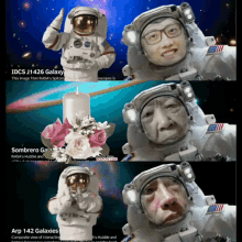 astronaut wave flowers galaxy