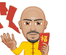 bald man chinese year throw red envelope money