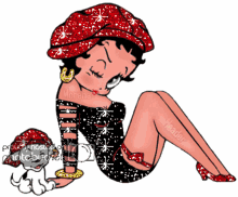 betty boop french street look black and red sparkle sit wink