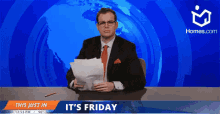 Throwing Papers It'S Friday GIF - Homes Dot Com Reporter Throw GIFs