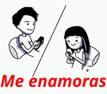 me enamoras you make me fall in love couple texting animated