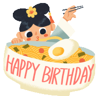 Busy Princess Eats Noodles Out Of A Giant Birthday Bowl Sticker - A Day Withthe Busy Princess Happy Birthday Ramen Stickers