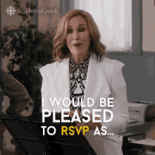 I Would Be Pleased To Rsvp As Pending Catherine Ohara GIF - I Would Be Pleased To Rsvp As Pending Catherine Ohara Moira Rose GIFs