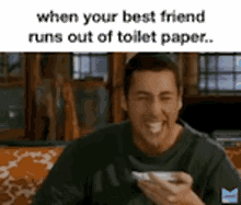 laugh runs out of toilet paper lol funny happy