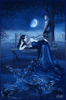 fantasy beautiful moon blue dress
