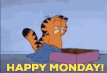Garfield Happy Monday GIF - Garfield Happy Monday Tired GIFs