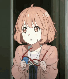 mirai kuriyama cleaning kyoukai no kanata wiping glasses mirai kuriyama cleaning kyoukai no kanata wiping glasses