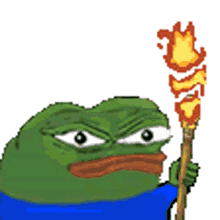 pepe the frog torch on fire light lit
