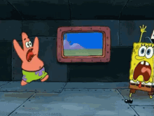 spongebob patrick panic run scream
