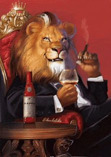 lion drink smoke king throne