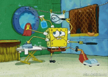sponge bob cleaning cats household chores