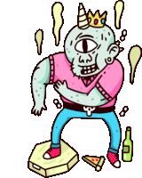 Stinky Ogre With Pizza Box And Bottle On The Floor Sticker - Grownup Ogre Stinky Partying Stickers