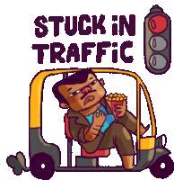 Snacking Rickshawala At Stoplight Says Stuck In Traffic In English Sticker - Mumbai Ka Boss Stuck In Traffic Traffic Jam Stickers