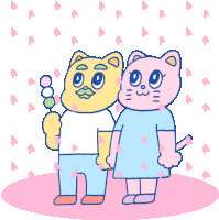 Nene And Coco Holding Hands Watching Cherry Blossoms Sticker - Nene And Coco Heart Cats Stickers