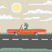 vintage car pixelated cloud sun road vintage car pixelated cloud sun road