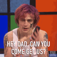 Hey Dad Can You Come Get Us Thimothee Chalamet GIF - Hey Dad Can You Come Get Us Thimothee Chalamet Saturday Night Live GIFs