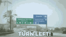 turn left highway motoway traffic sign directions