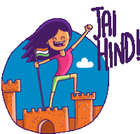 Girl Standing On Roof Saying Jai Hind Sticker - L3india Girl Cute Stickers