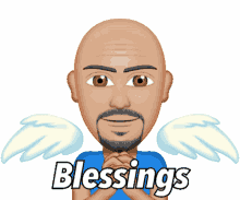 blessings praying smiling angel wings bald man